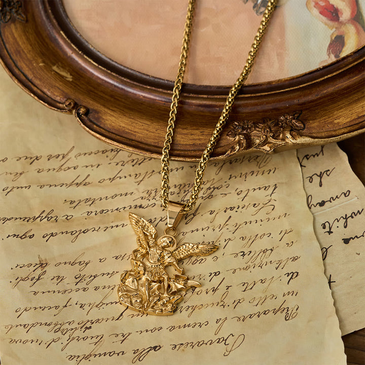 Dual-Color St. Michael Archangel Pendant Necklace: Emblem of Divine Protection
