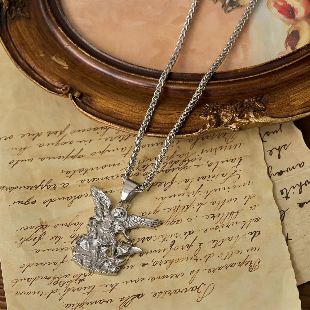 Dual-Color St. Michael Archangel Pendant Necklace: Emblem of Divine Protection