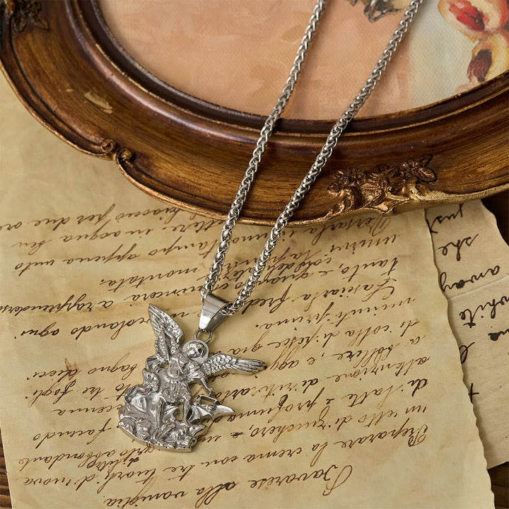 Dual-Color St. Michael Archangel Pendant Necklace: Emblem of Divine Protection