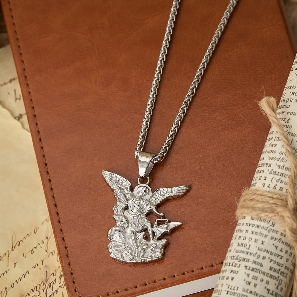 Dual-Color St. Michael Archangel Pendant Necklace: Emblem of Divine Protection
