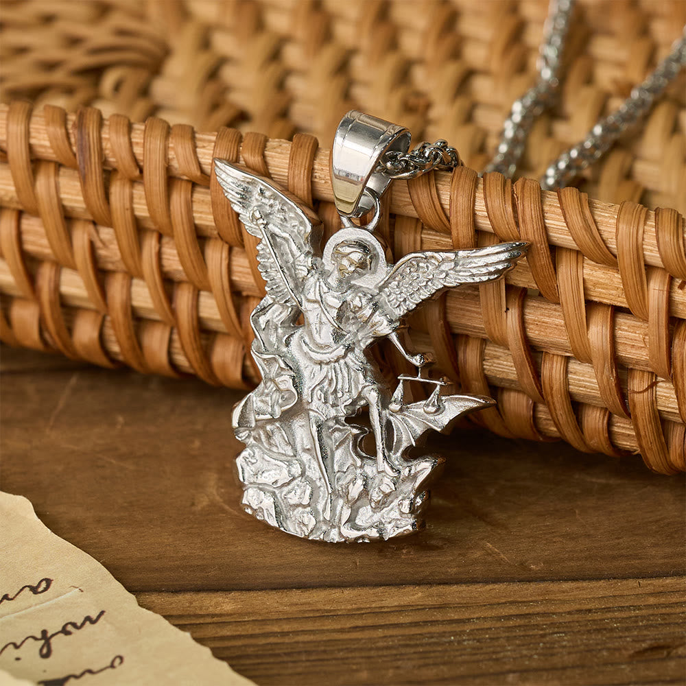 Dual-Color St. Michael Archangel Pendant Necklace: Emblem of Divine Protection