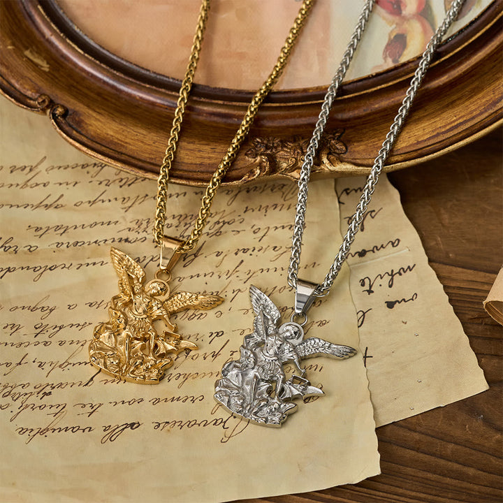 Dual-Color St. Michael Archangel Pendant Necklace: Emblem of Divine Protection
