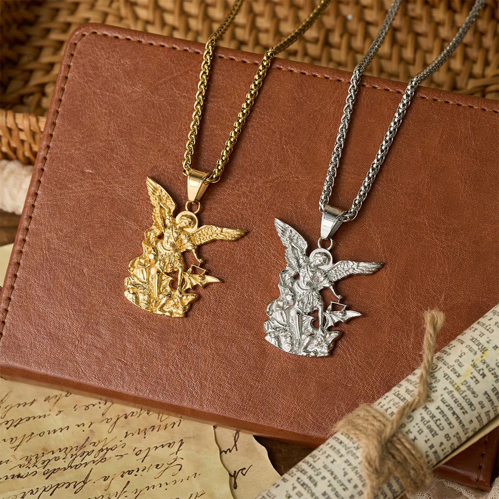 Dual-Color St. Michael Archangel Pendant Necklace: Emblem of Divine Protection