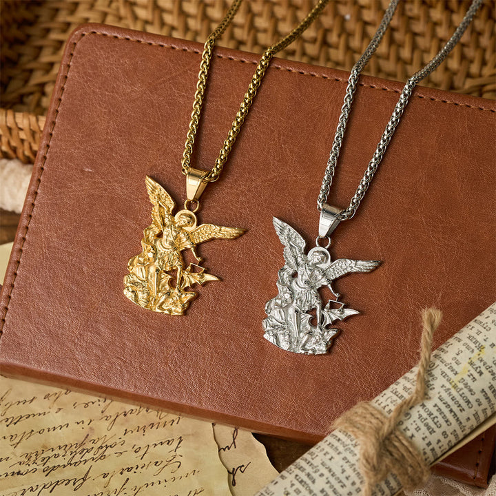 Dual-Color St. Michael Archangel Pendant Necklace: Emblem of Divine Protection