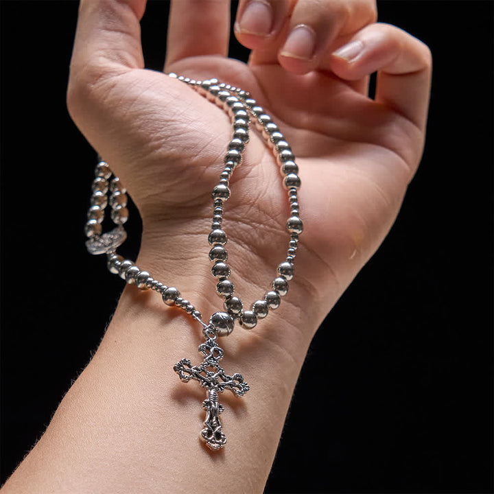 Sacred Silver Tone Magnetic Rosary Bracelet: 2-in-1 Prayer & Bracelet