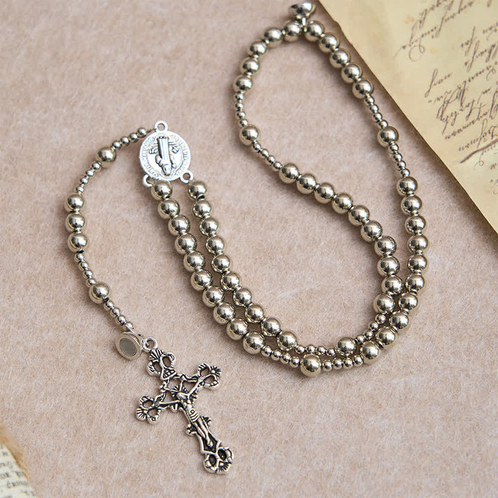 Sacred Silver Tone Magnetic Rosary Bracelet: 2-in-1 Prayer & Bracelet