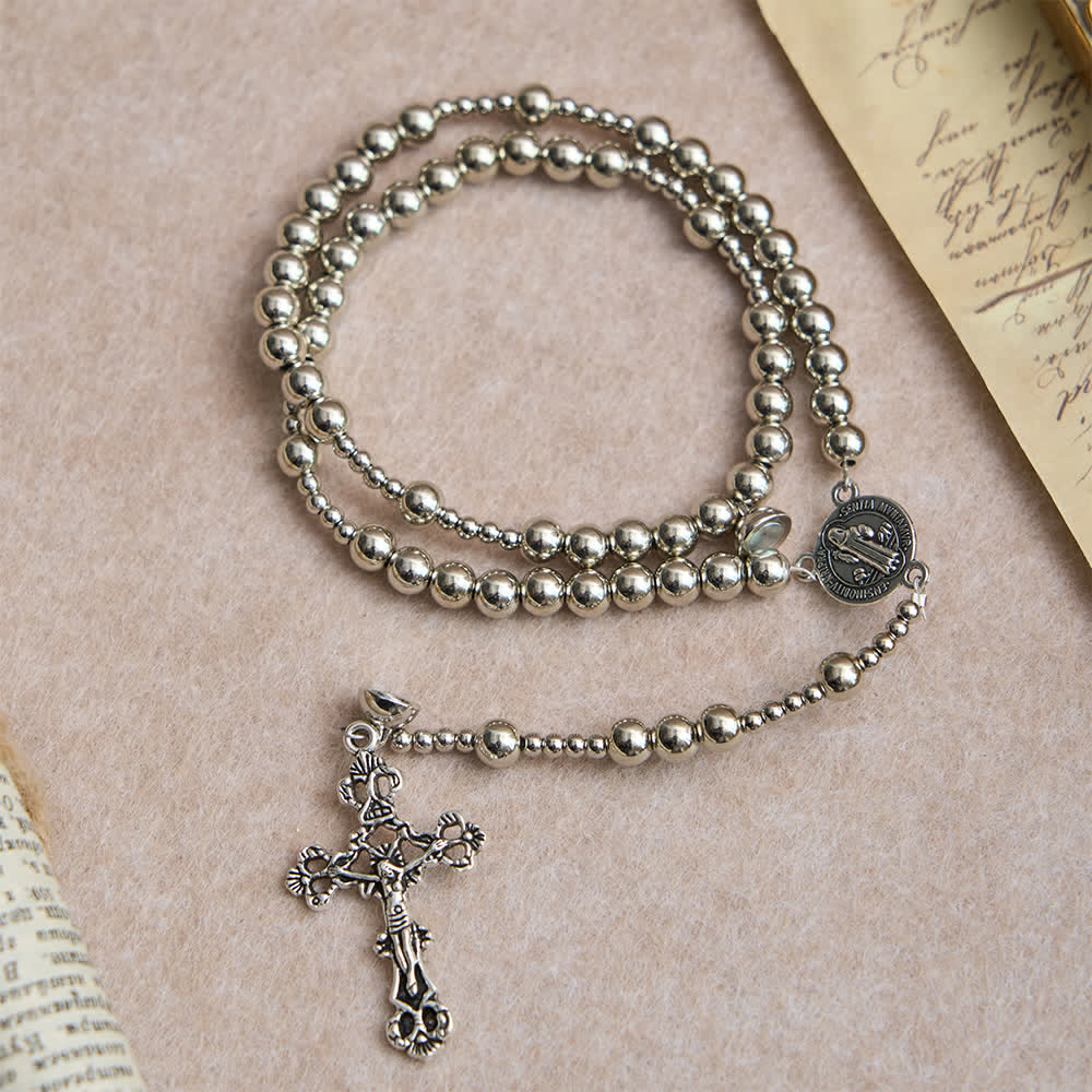 Sacred Silver Tone Magnetic Rosary Bracelet: 2-in-1 Prayer & Bracelet