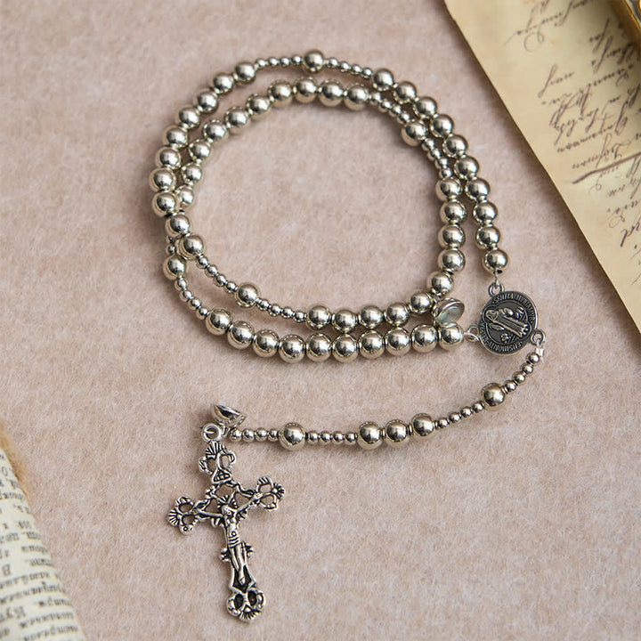 Sacred Silver Tone Magnetic Rosary Bracelet: 2-in-1 Prayer & Bracelet