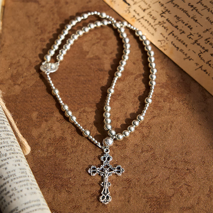 Sacred Silver Tone Magnetic Rosary Bracelet: 2-in-1 Prayer & Bracelet