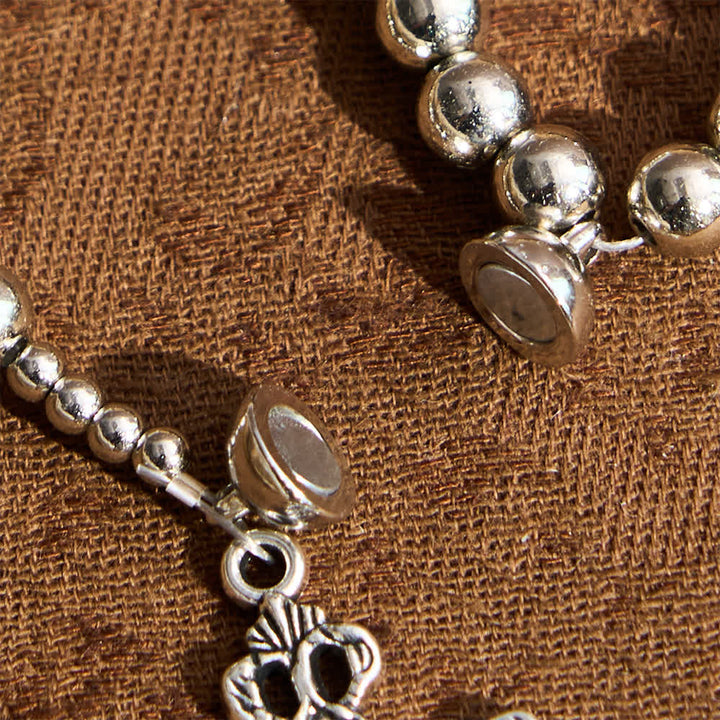 Sacred Silver Tone Magnetic Rosary Bracelet: 2-in-1 Prayer & Bracelet