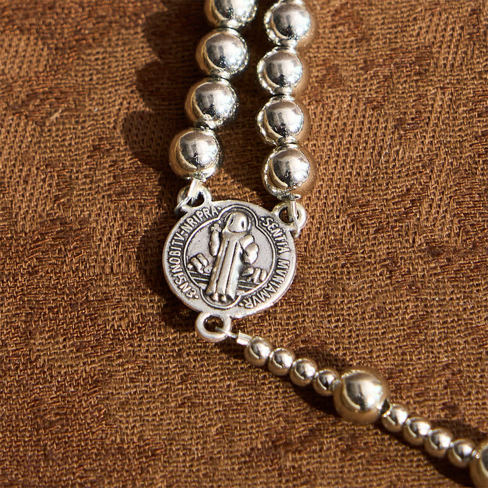 Sacred Silver Tone Magnetic Rosary Bracelet: 2-in-1 Prayer & Bracelet