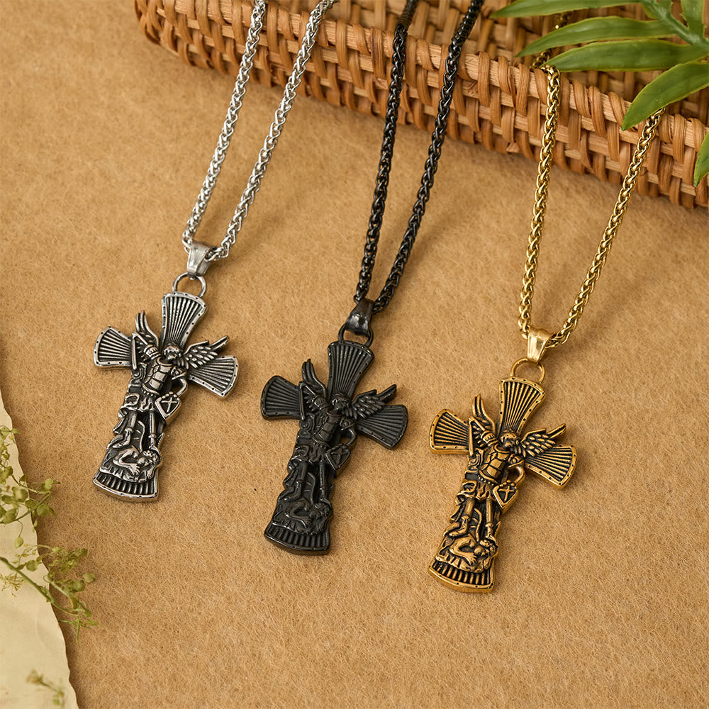St. Michael Archangel Defeating Satan Cross Pendant: Emblem of Divine Protection