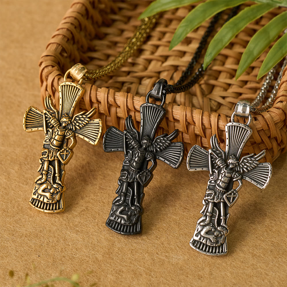 St. Michael Archangel Defeating Satan Cross Pendant: Emblem of Divine Protection