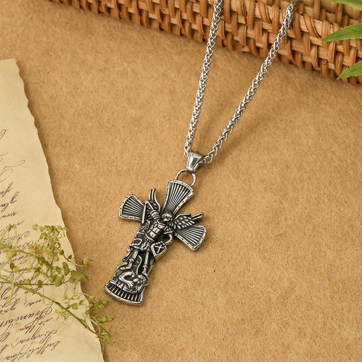 St. Michael Archangel Defeating Satan Cross Pendant: Emblem of Divine Protection