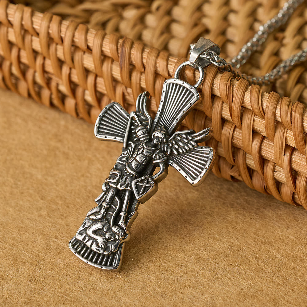 St. Michael Archangel Defeating Satan Cross Pendant: Emblem of Divine Protection