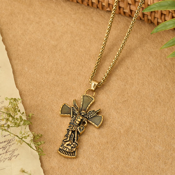 St. Michael Archangel Defeating Satan Cross Pendant: Emblem of Divine Protection