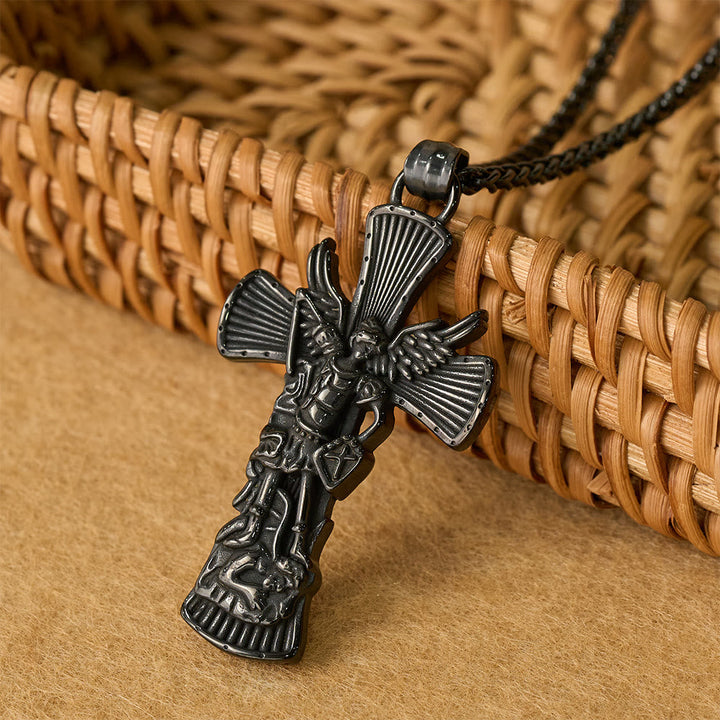 St. Michael Archangel Defeating Satan Cross Pendant: Emblem of Divine Protection