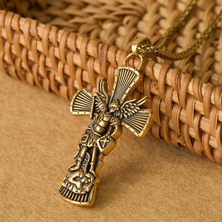 St. Michael Archangel Defeating Satan Cross Pendant: Emblem of Divine Protection
