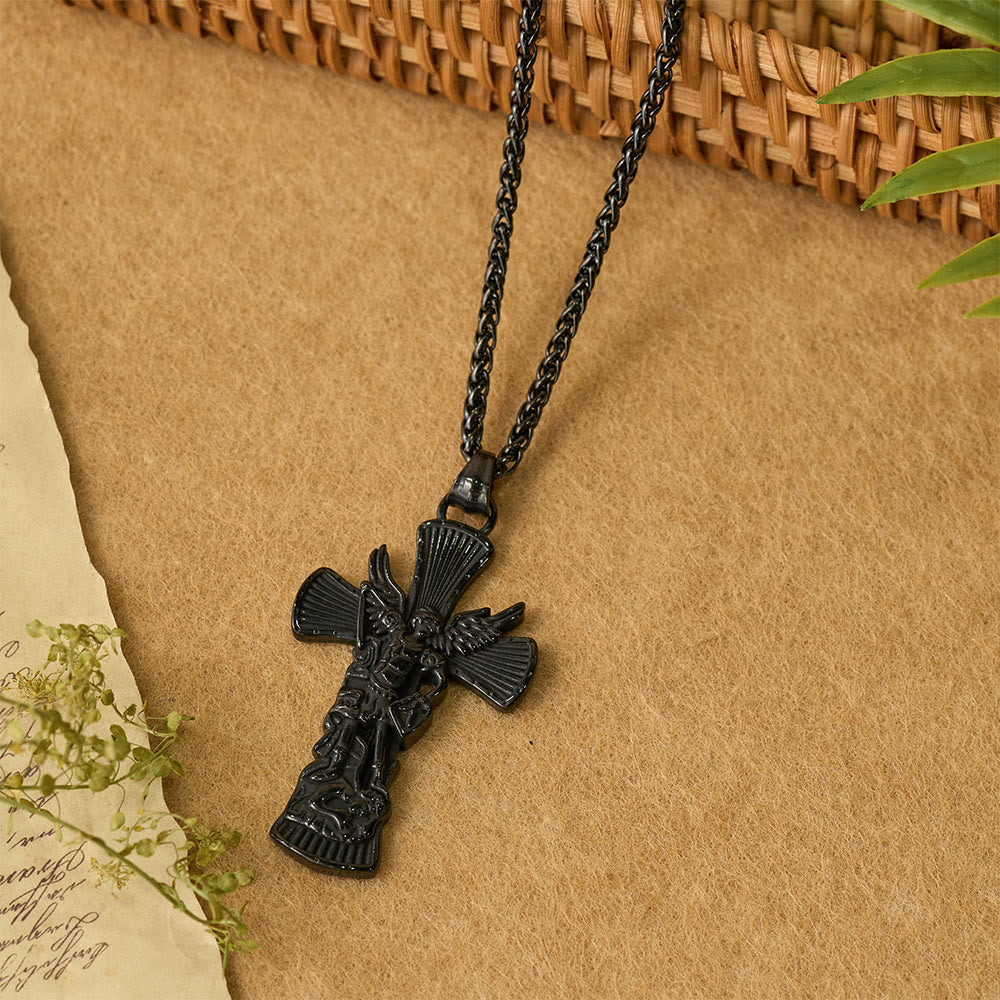 St. Michael Archangel Defeating Satan Cross Pendant: Emblem of Divine Protection