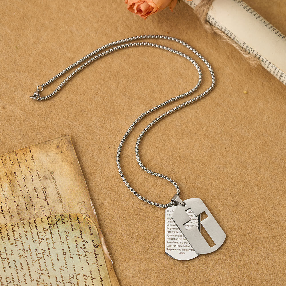 The Lord's Prayer Cross Dog Tag Pendant Necklace: Emblem of Divine Grace & Faith