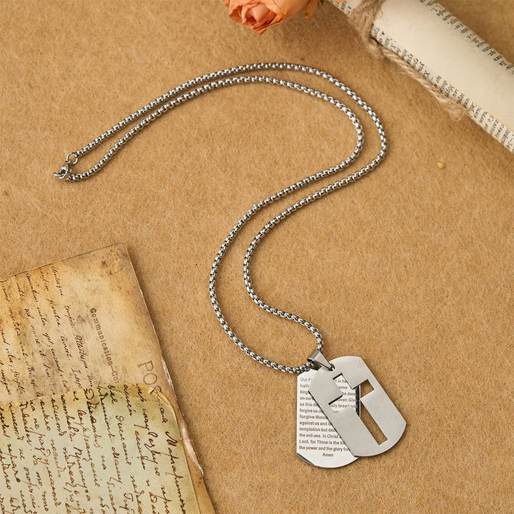 The Lord's Prayer Cross Dog Tag Pendant Necklace: Emblem of Divine Grace & Faith