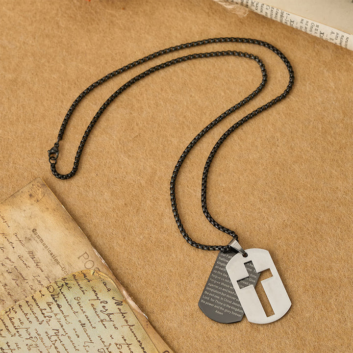 The Lord's Prayer Cross Dog Tag Pendant Necklace: Emblem of Divine Grace & Faith