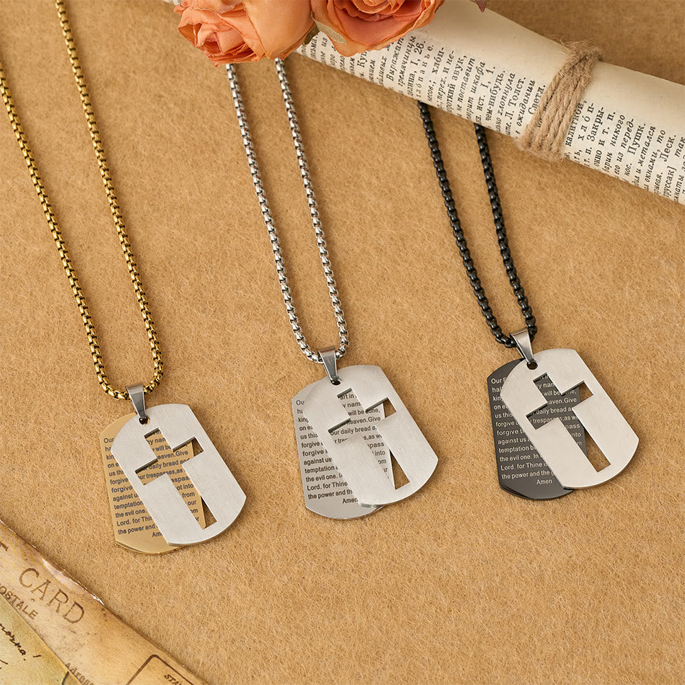 The Lord's Prayer Cross Dog Tag Pendant Necklace: Emblem of Divine Grace & Faith