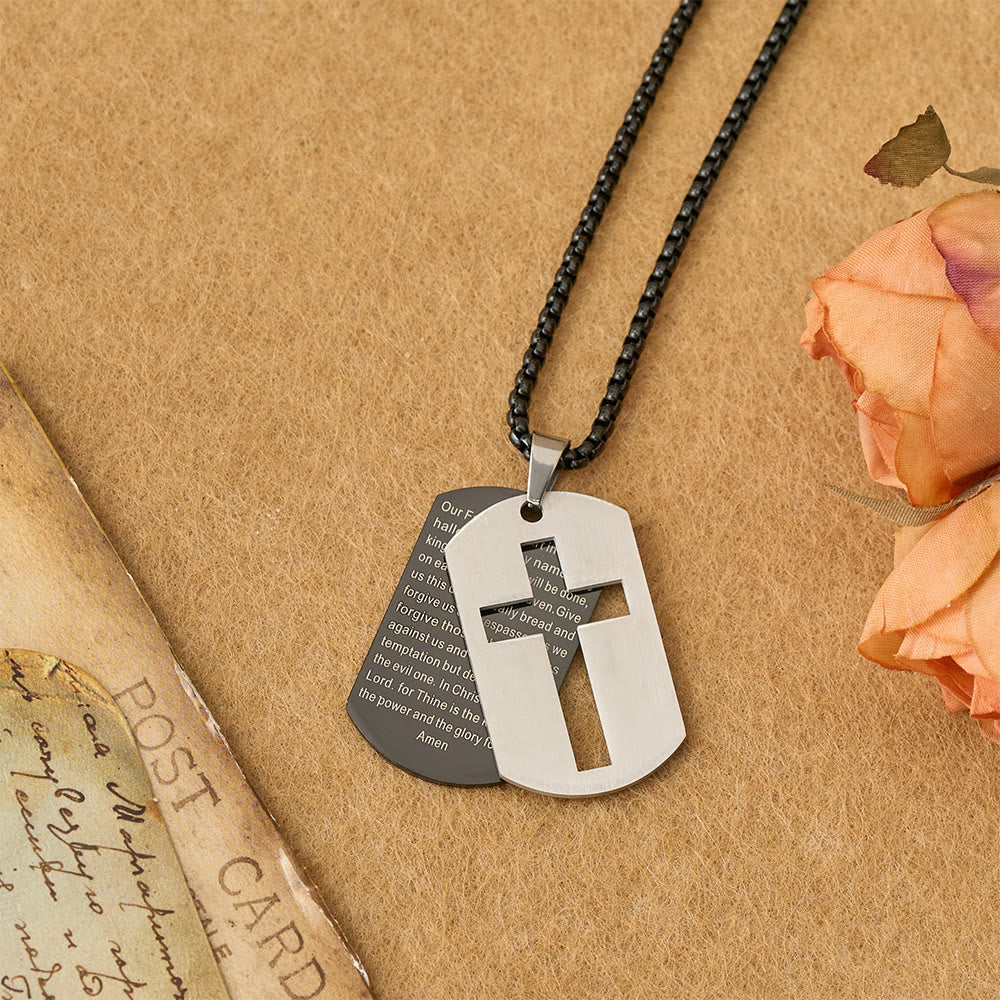 The Lord's Prayer Cross Dog Tag Pendant Necklace: Emblem of Divine Grace & Faith