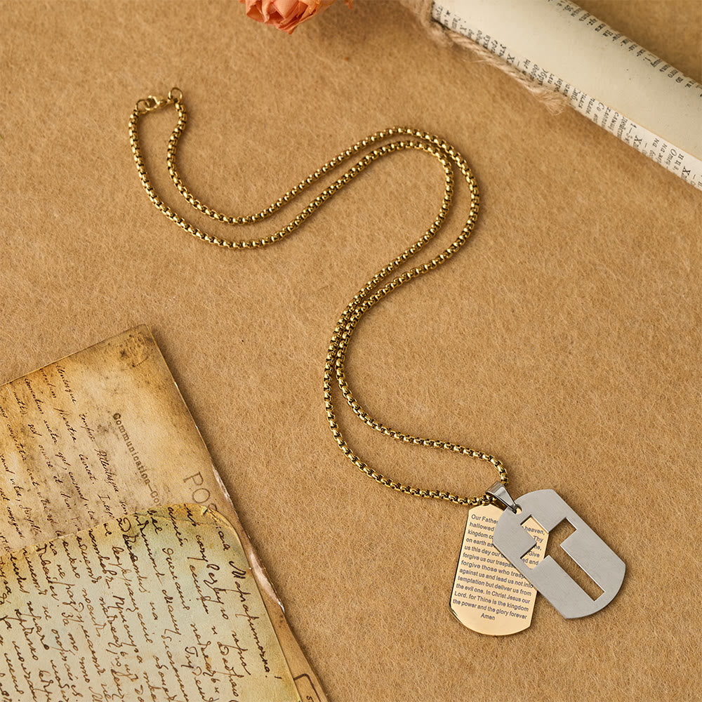 The Lord's Prayer Cross Dog Tag Pendant Necklace: Emblem of Divine Grace & Faith