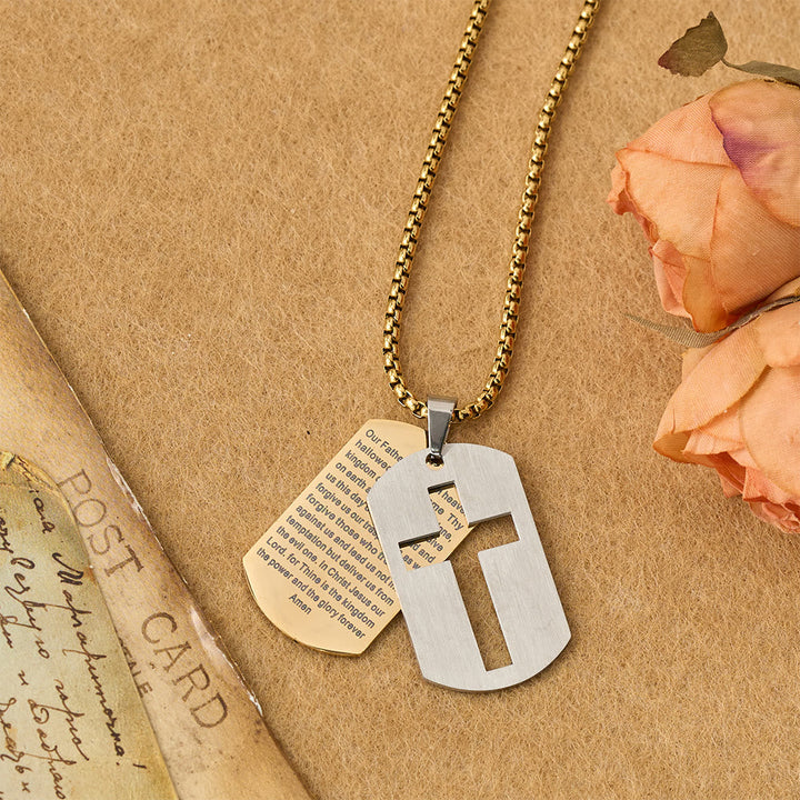 The Lord's Prayer Cross Dog Tag Pendant Necklace: Emblem of Divine Grace & Faith