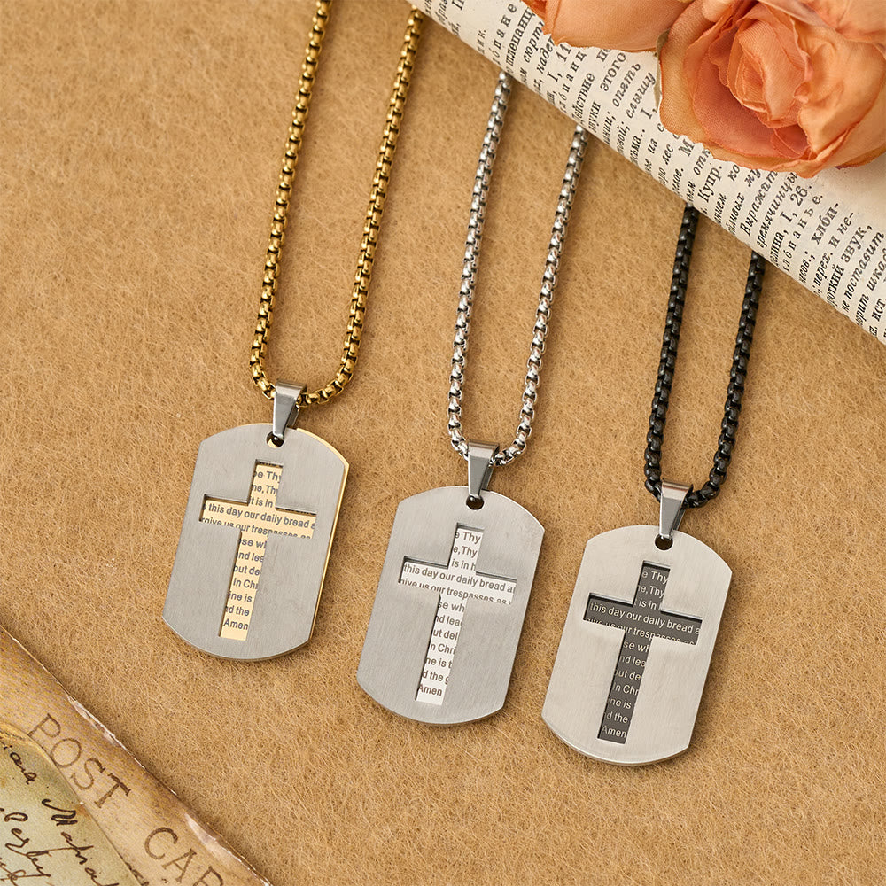 The Lord's Prayer Cross Dog Tag Pendant Necklace: Emblem of Divine Grace & Faith