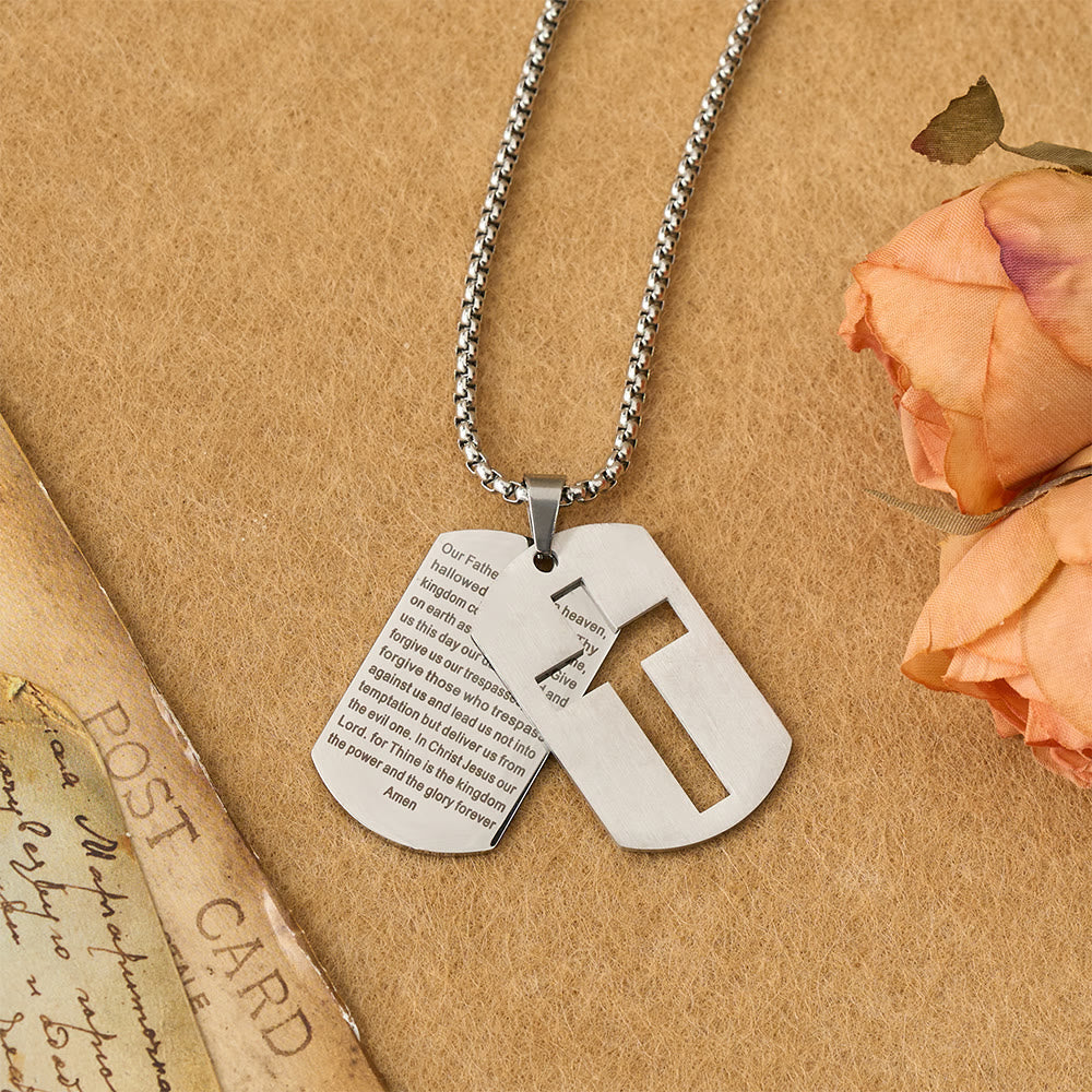 The Lord's Prayer Cross Dog Tag Pendant Necklace: Emblem of Divine Grace & Faith