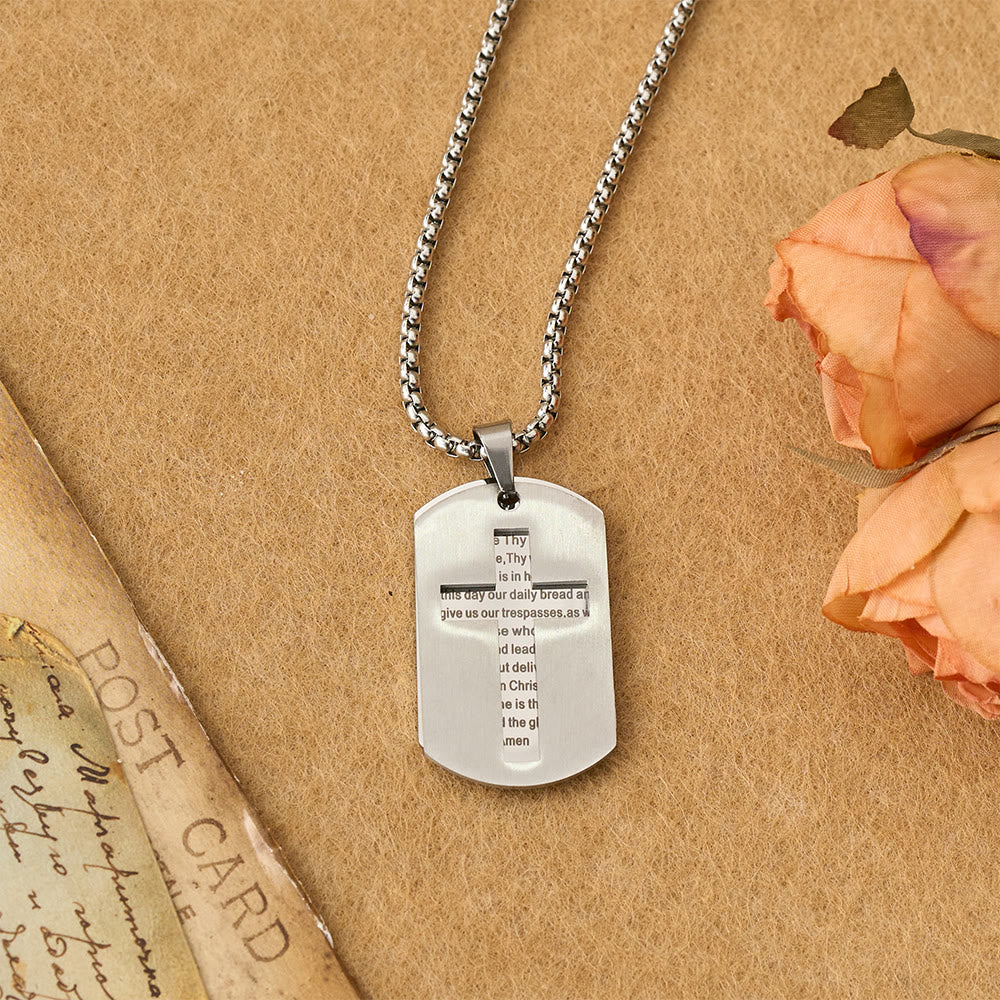 The Lord's Prayer Cross Dog Tag Pendant Necklace: Emblem of Divine Grace & Faith