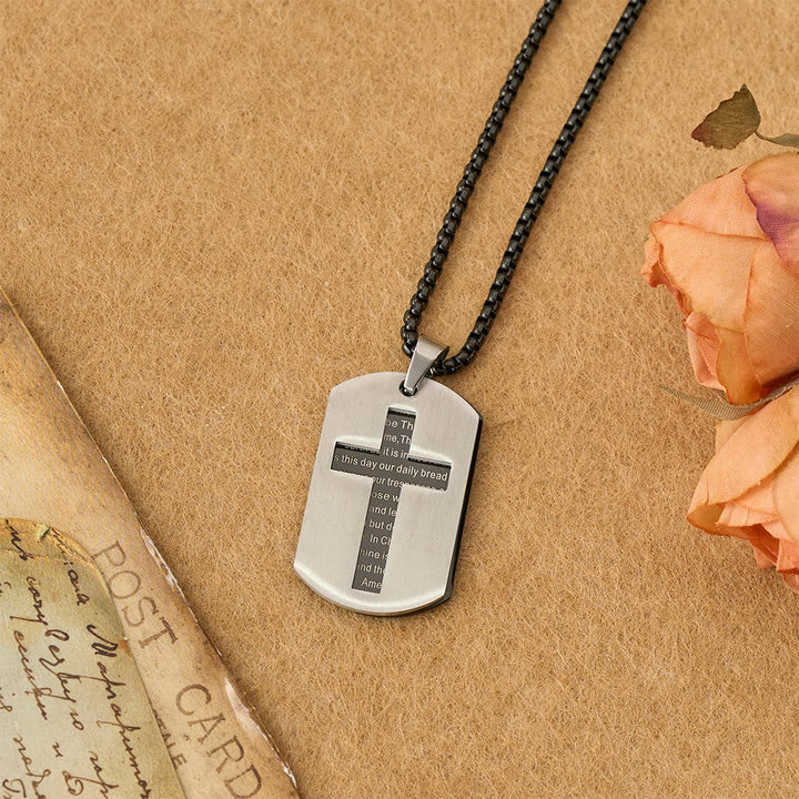 The Lord's Prayer Cross Dog Tag Pendant Necklace: Emblem of Divine Grace & Faith