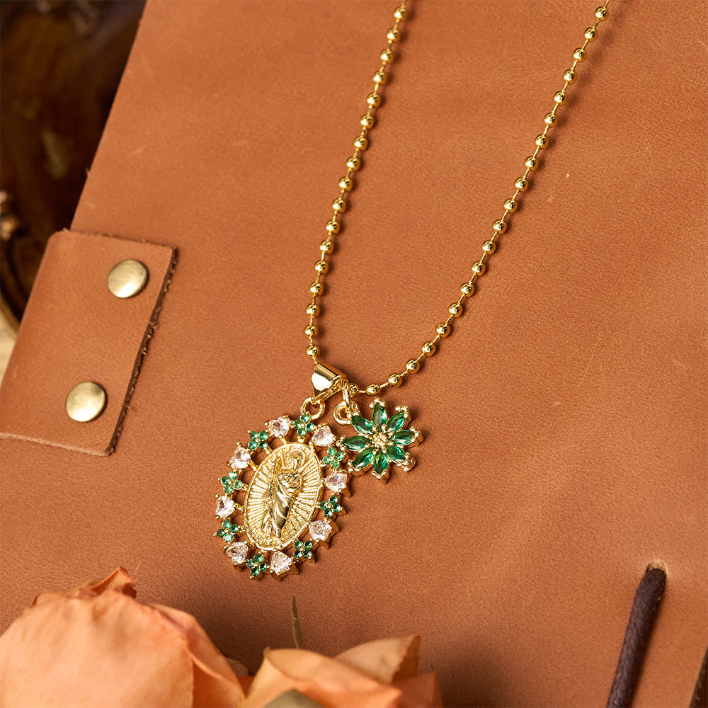 Ornate Our Lady & Winged Cross Faith Necklace Set: Emblem of Spiritual Protection