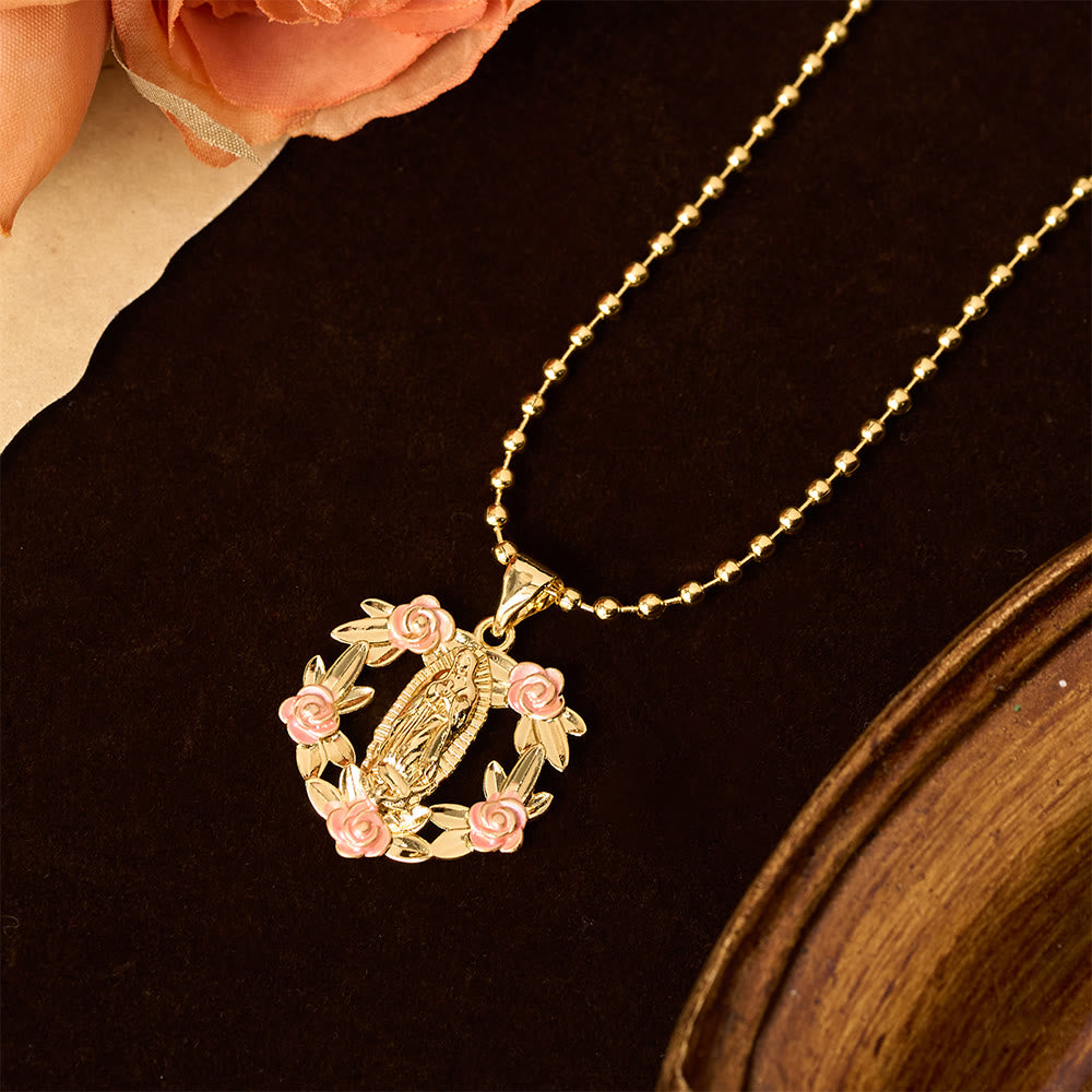 Ornate Our Lady & Winged Cross Faith Necklace Set: Emblem of Spiritual Protection