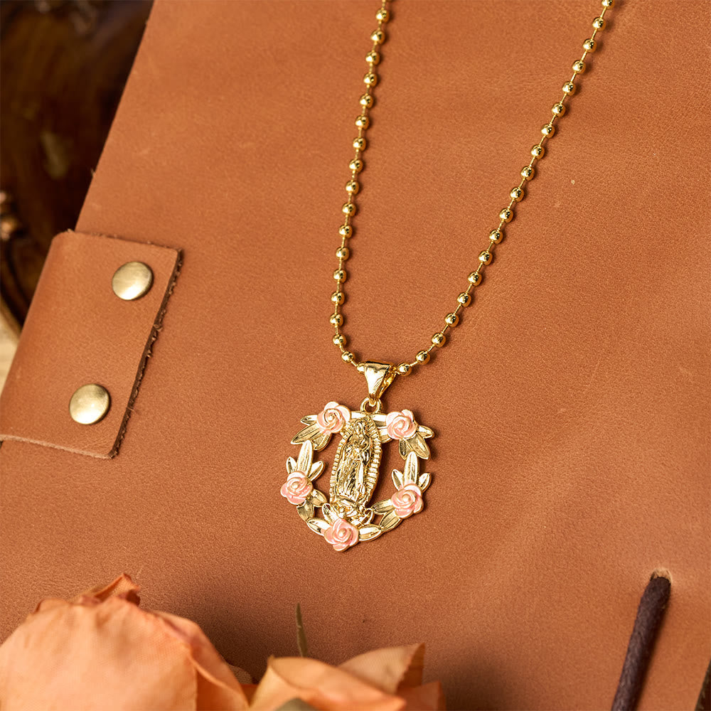 Ornate Our Lady & Winged Cross Faith Necklace Set: Emblem of Spiritual Protection