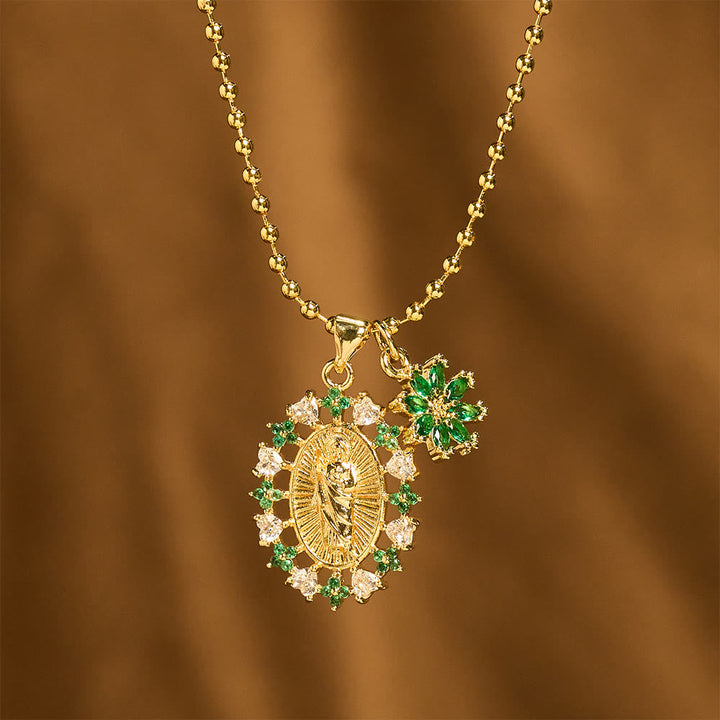 Ornate Our Lady & Winged Cross Faith Necklace Set: Emblem of Spiritual Protection