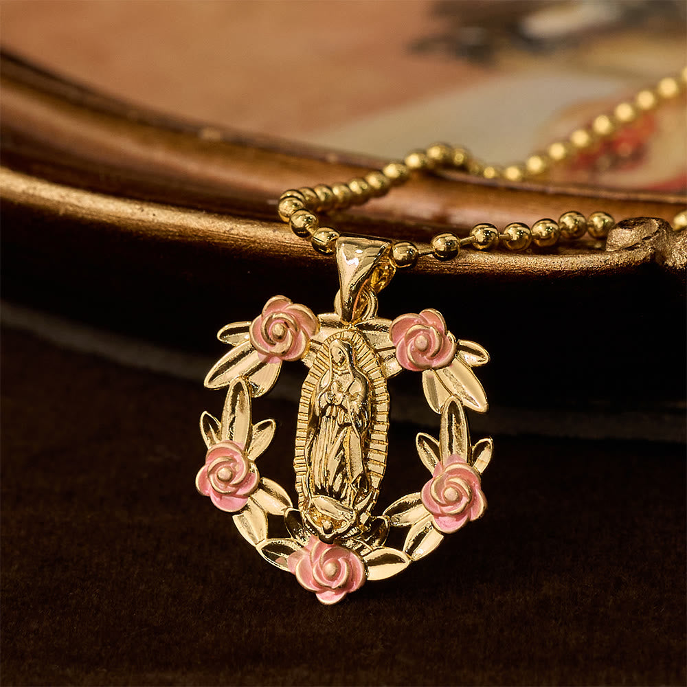 Ornate Our Lady & Winged Cross Faith Necklace Set: Emblem of Spiritual Protection