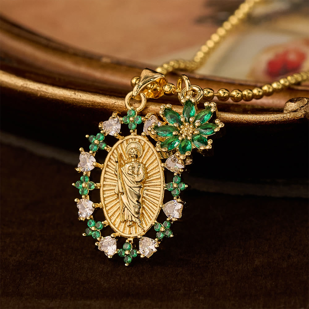 Ornate Our Lady & Winged Cross Faith Necklace Set: Emblem of Spiritual Protection
