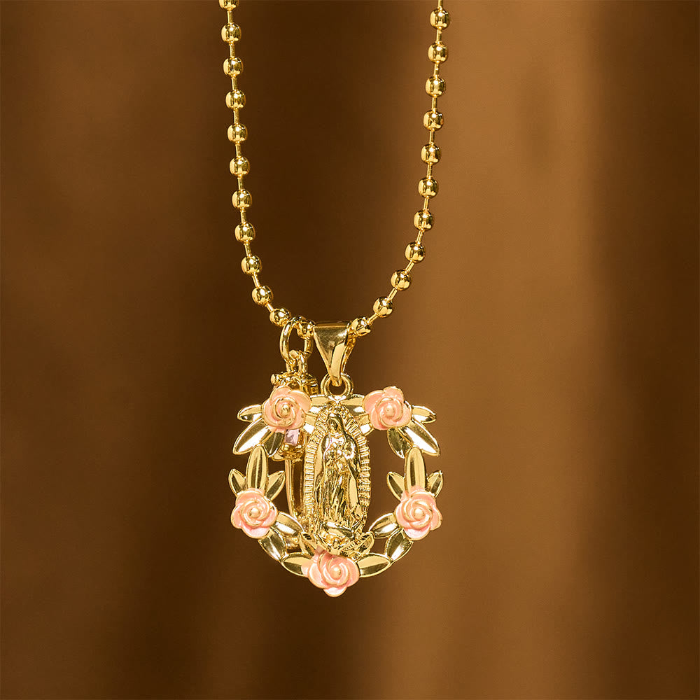 Ornate Our Lady & Winged Cross Faith Necklace Set: Emblem of Spiritual Protection
