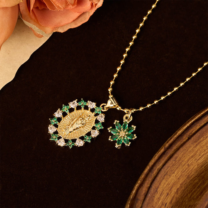 Ornate Our Lady & Winged Cross Faith Necklace Set: Emblem of Spiritual Protection