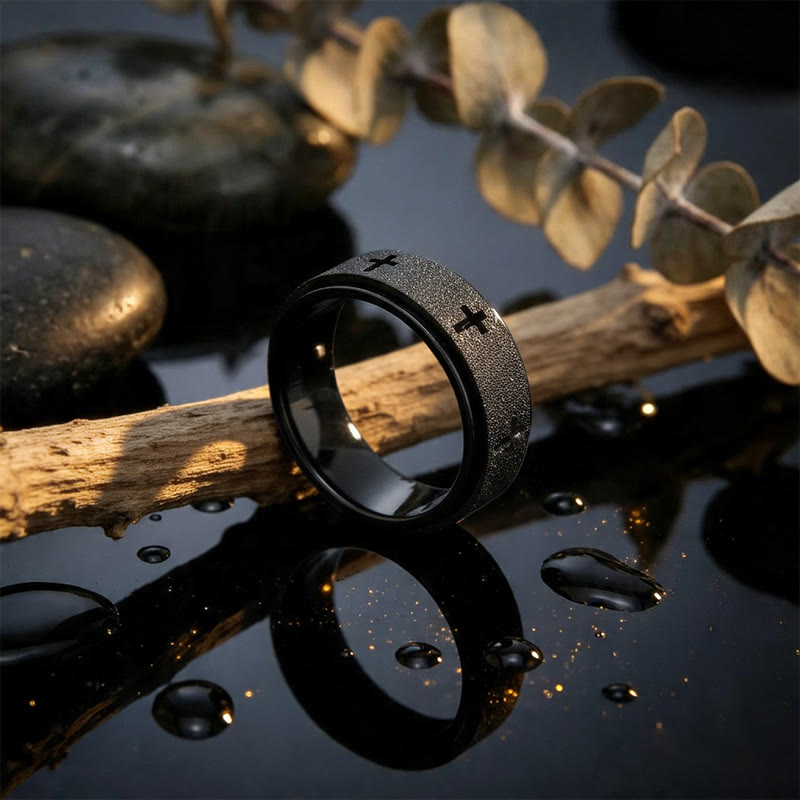 Rotating Cross Spinner Stress-relieving Ring: Emblem of Unshakable Faith