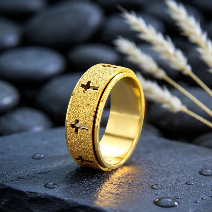 Rotating Cross Spinner Stress-relieving Ring: Emblem of Unshakable Faith