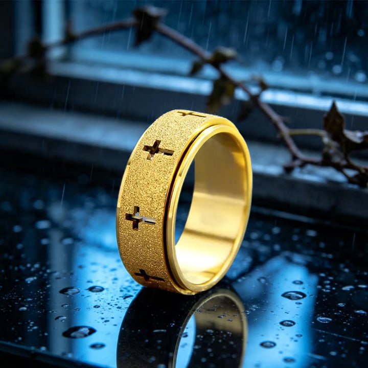 Rotating Cross Spinner Stress-relieving Ring: Emblem of Unshakable Faith