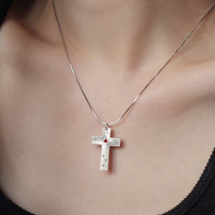Star-Engraved CZ Cross Pendant Necklace: Emblem of Divine Light & Faith