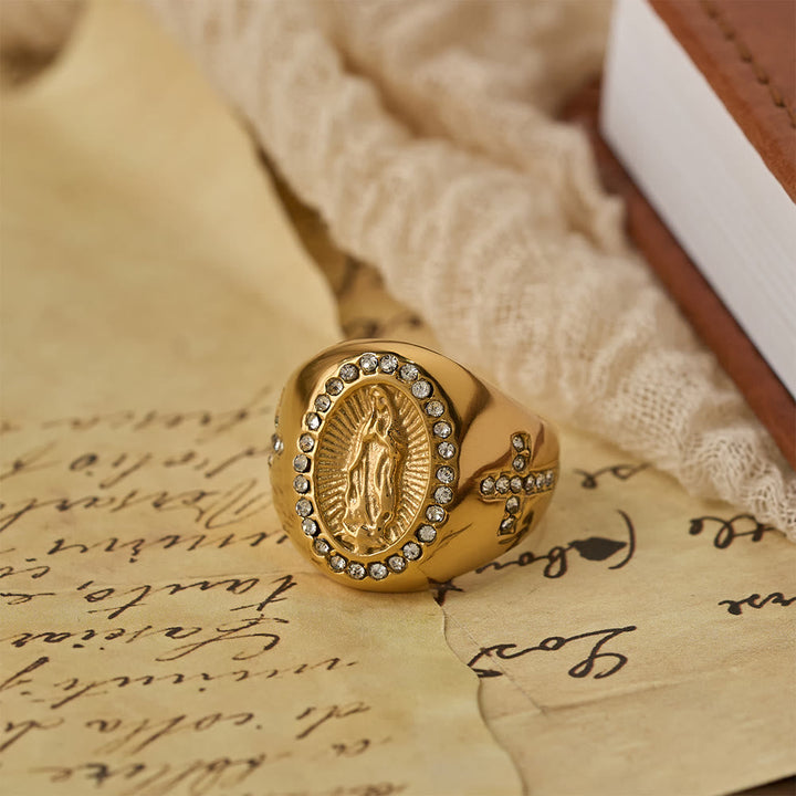 Bold Our Lady Cross Signet Ring: Anchor Your Heart in Marian Faith