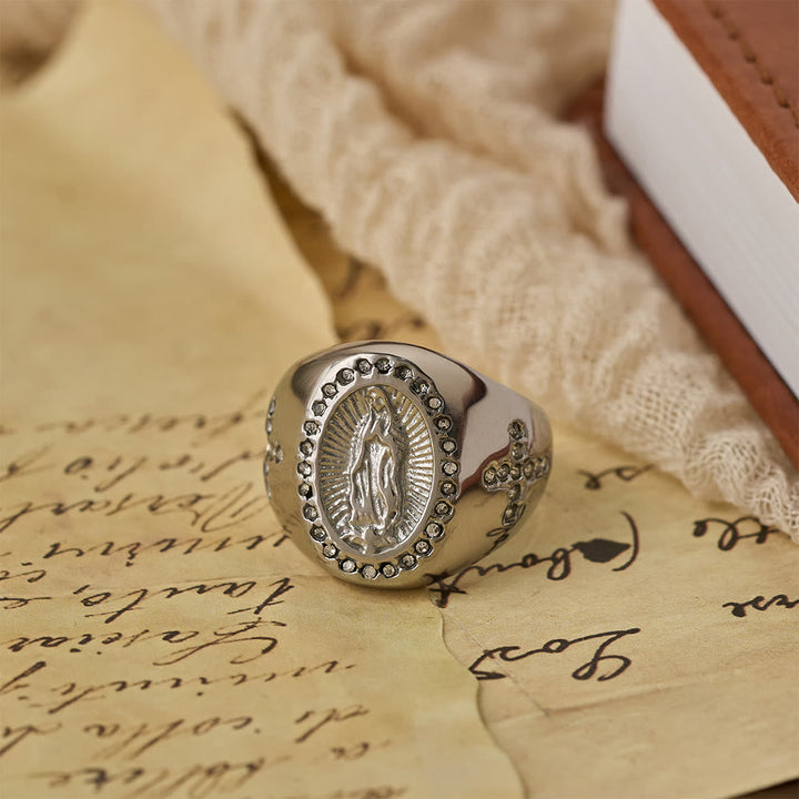 Bold Our Lady Cross Signet Ring: Anchor Your Heart in Marian Faith