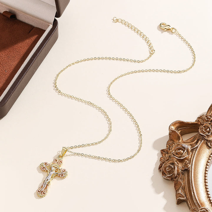 Ornate CZ Cross Faith Necklace: Symbol of Christ's Redemptive Love