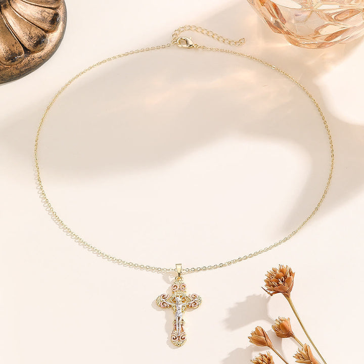 Ornate CZ Cross Faith Necklace: Symbol of Christ's Redemptive Love